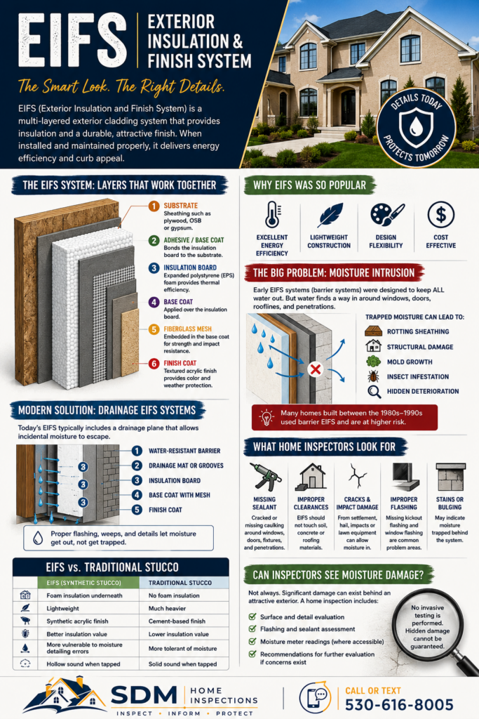 EIFS siding explained by SDM Home Inspections serving butte county and chico with home inspections.